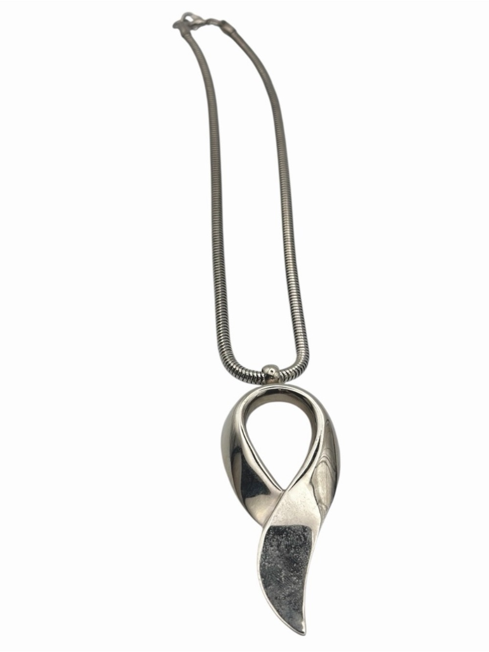 Vintage Silver Tone Abstract Modernist Pendant Snake Chain Necklace Contemporary